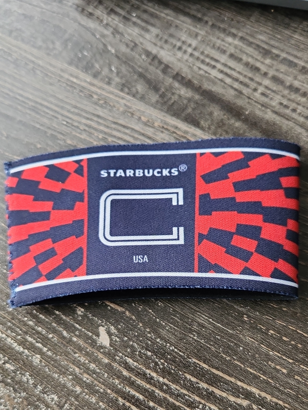 Starbucks Navy and Red Geometric FIFA Coffee Sleeve